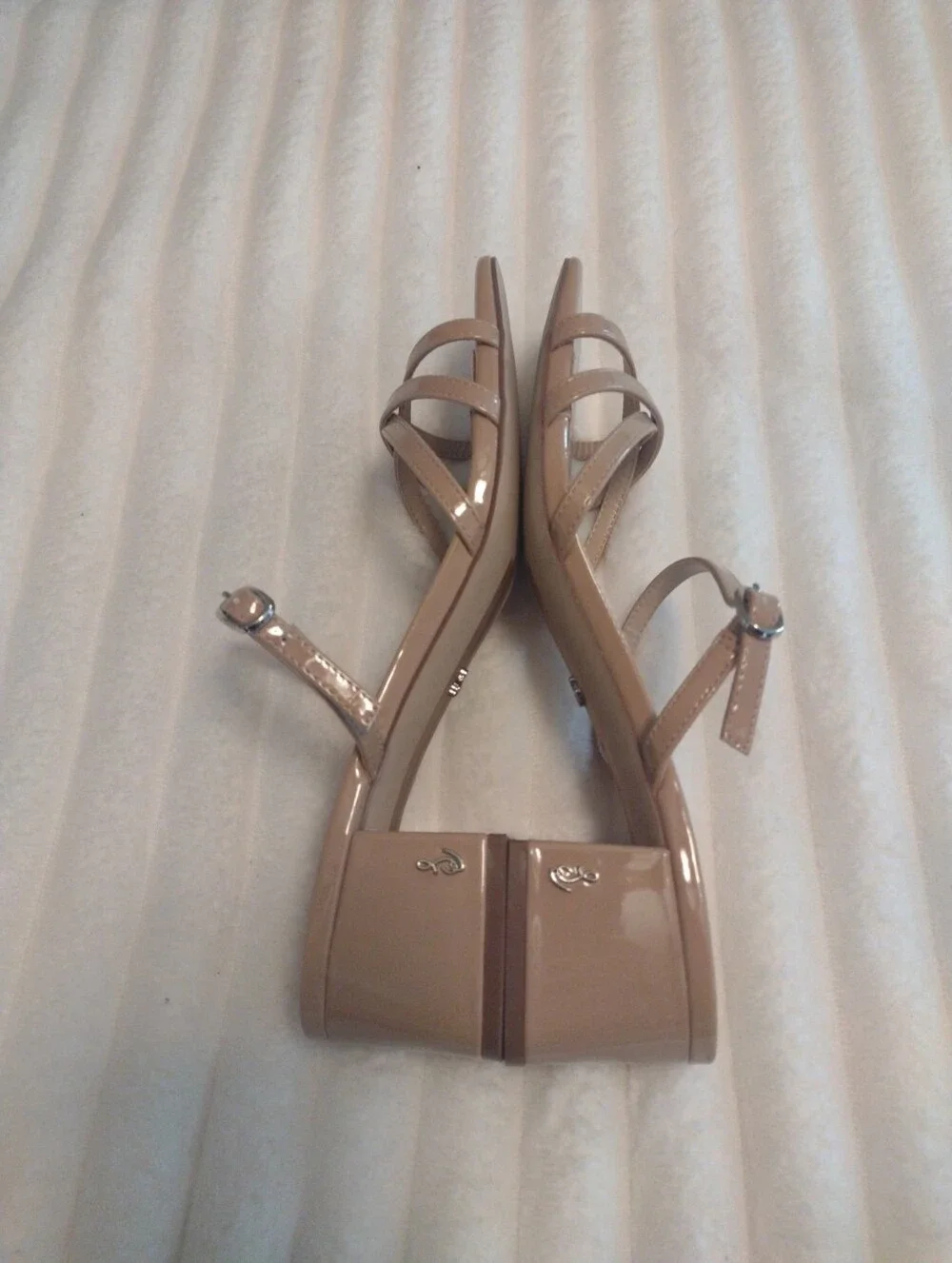 New Sam Edelman Womens 10.5M Rachelle Dress Sandals Nude Beige Block Heel Buckle
